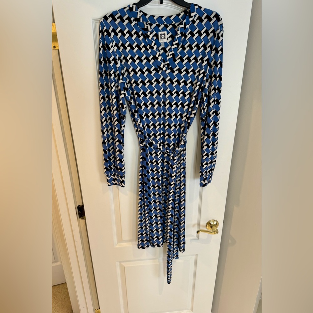 Anne Klein Geometric Blue and White Dress